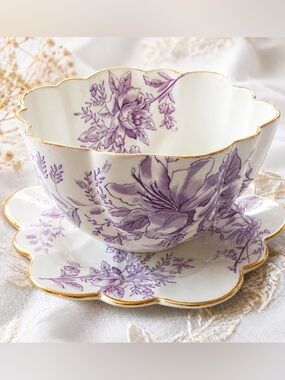 Gold trimmed Lavender floral China bowl and plate